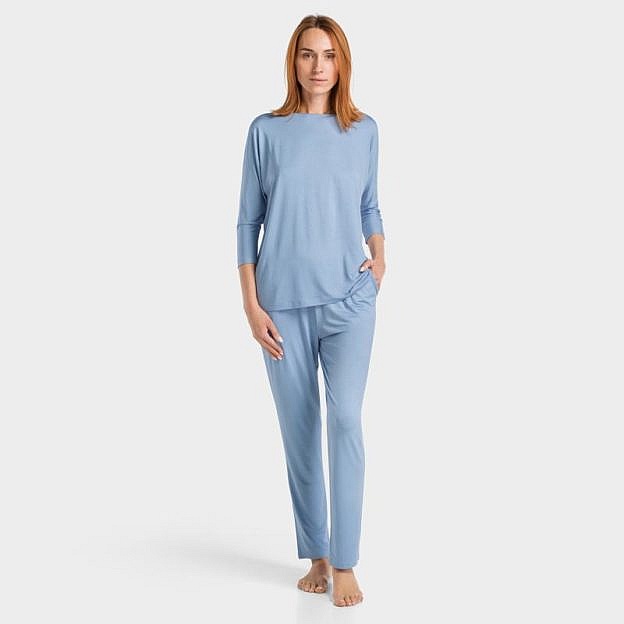 Damen-Pyjama 3/4-Arm, Modal, blau Gr. S